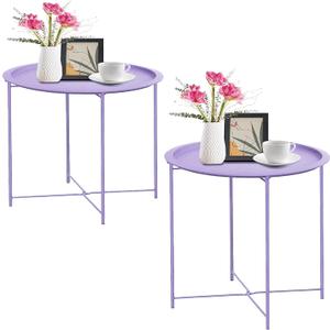 Garden 4 you End Table 2 PCS Metal Side Table Purple Round Folding Tray Cyan Sofa Small Accent Fold-able Table, Round End Table Tray, Next to Sofa Table, Snack Table for Living Room and Bed Room, 19.5''H