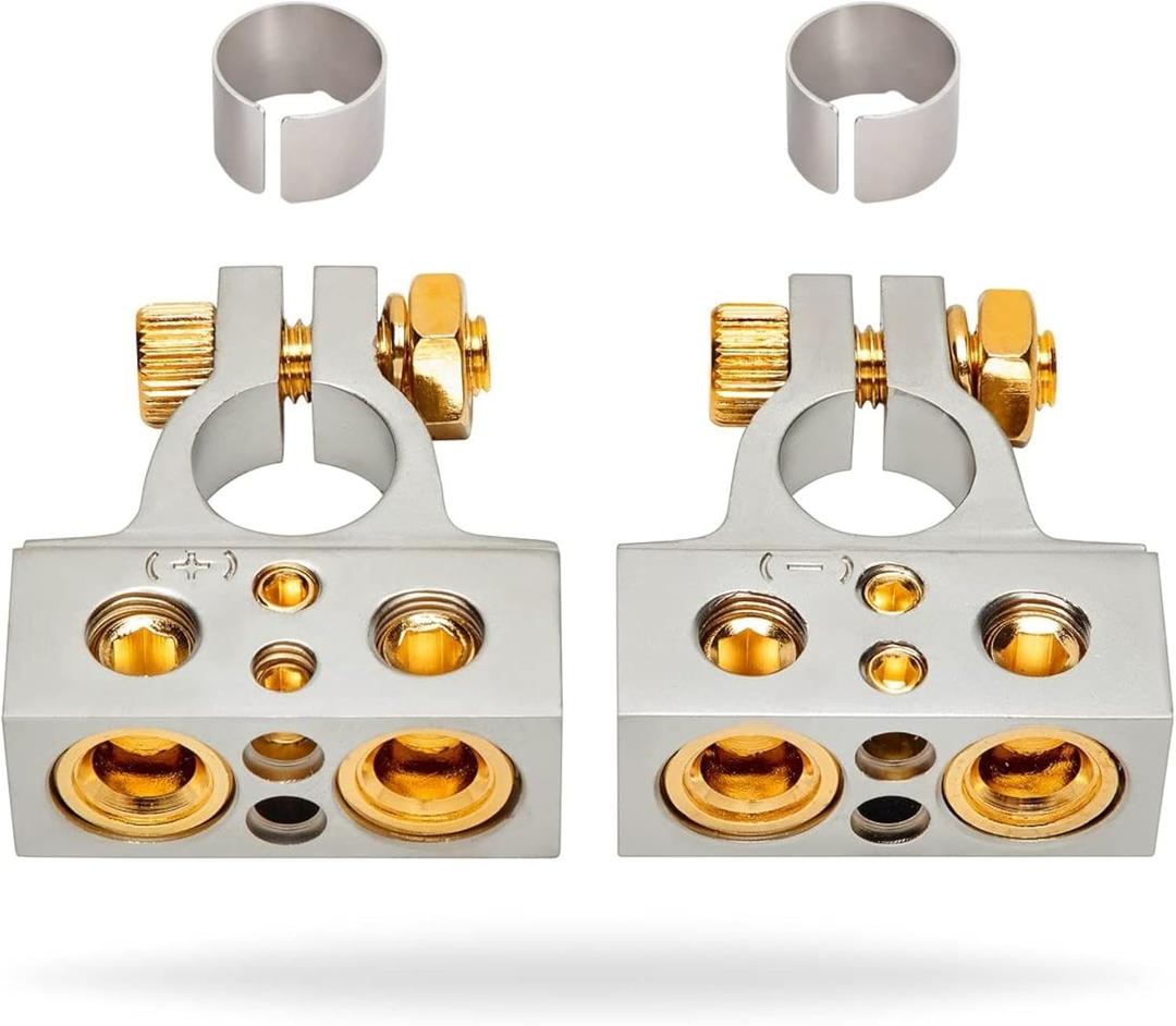 InstallGear 0/4/8 or 10 Gauge Battery Terminals with Shims - Positive and Negative - for Battery Pack, Car Battery Terminal, Battery Terminal Connectors, 0 Gauge, 4 Gauge, 8 Gauge, and 10 Gauge Wires