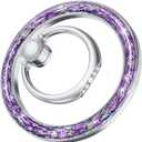 Allengel Magnetic Phone Ring Holder for Magsafe, Allengel Bling Bling Magnetic Phone Grip and Stand with Finger Kickstand for Smartphone,Compatible with Wireless Charging (Bling Purple Silver) (silver purple)