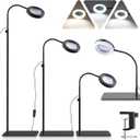 10x Magnifying Glass with Light and Stand, 72 Led Dimmable Floor Magnifying Lamp Hands Free,5-in-1 Adjustable Gooseneck Lighted Magnifier Glasses for Close Work, Reading, Sewing, Crafts