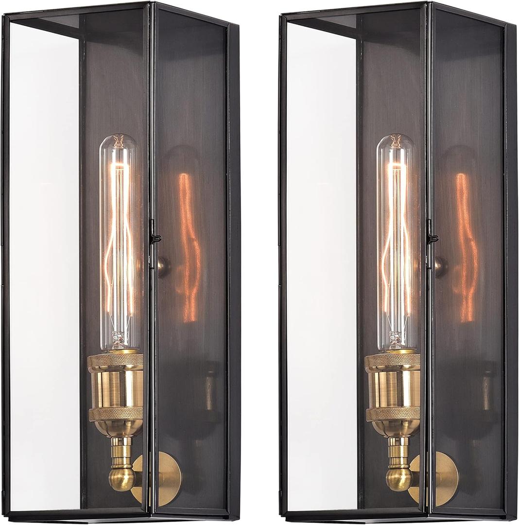 c cattleya Outdoor Wall Lanterns Set of Two, Solid Brass Waterproof Exterior Light Fixtures, Front Porch Lights Outdoor Sconces Wall Lighting for House Patio Yard Garage Hallway Entrance (4.75''W x 14.25''H)