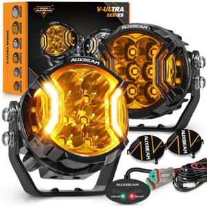 Auxbeam V-Ultra Series 3 Inch 108W Amber Fog Light Pods, with DRL 3 Modes & Protective Covers, 270 Side Shooter Light Bar, Hyper Spot Beam Offroad Lights, for Truck ATV UTV Car Motorcycle, Pair