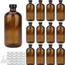 Maredash 16oz Glass Bottles, 12 Pack amber Glass Storage Bottles Sets with Lids,Amber Glass Bottle,Brown glass bottles