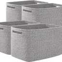 OIAHOMY 4 Pack Storage Baskets for Organizing, Cube Storage Bins for Shelves, Rectangle Storage Baskets With Handles, Woven Baskets for Storage, 16''Lx12''Wx8''H, Grey
