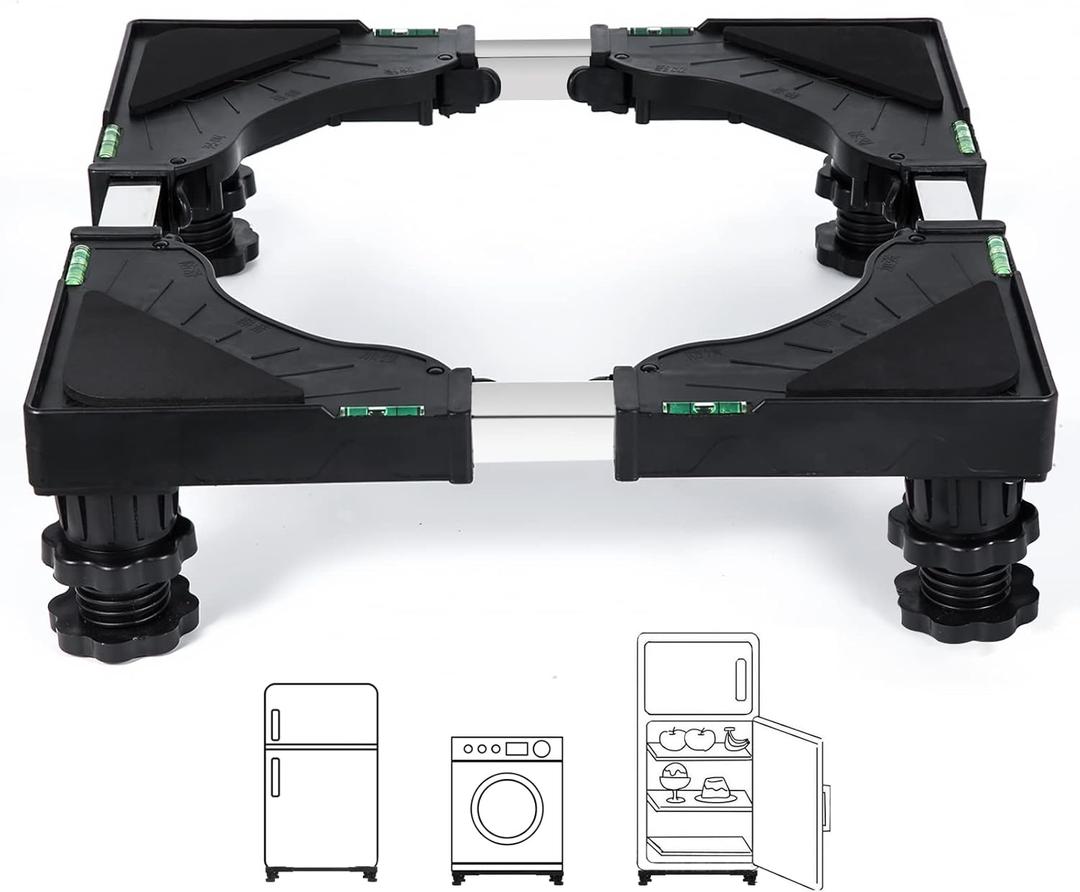 Nefish Mini Fridge Stand Universal Raised Base Adjustable Refrigerator Stands with 4 Strong Feet Washing Machine Pedestal Multi-Functional Bases for Dryer (Black)