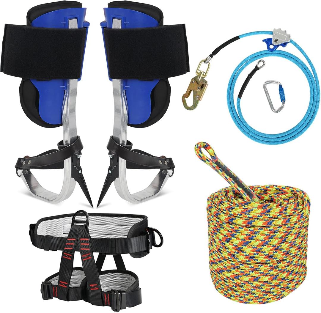 Tree Climbing Spikes Kit for Tree Work, Tree Climbing Gear with Climbing Belt and 120FT Rope, Wire Core Flip Line Kit with Triple Lock Lanyard Adjuster, Arborist Equipment Set for Climbing