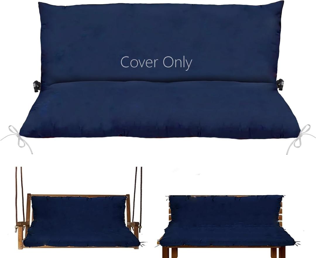 Oslimea Swing Cushion Cover Replacement 47 x 40 Outdoor Porch Swing Cushions 2-3 Seater Replacement Cover with Ties and Buckle Waterproof for Outdoor Patio Porch Swing Cushions, Blue