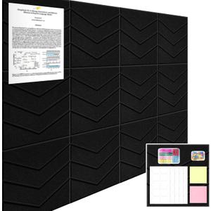 Large Cork Board 48"x36", 12 Pack Felt Bulletin Board for Walls Black Cork Boards Tiles with Sticky Notes, Push Pins & Clips,Tack Board for Office Home