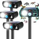 4Pack Ultrasonic Animal Repellent Outdoor Solar Animal Repeller witht Motion Sensor&LED Strober Ligh Cat Deterrent Outdoor Deer Repellent Device to Scare Raccoon Squirrel Skunk Repellent for Yard 2025