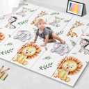 NOONKTY 79x71 Extra Large Baby Play Mat for Floor, Foldable Foam Playmat for Babies 0-12 Months & Kids, Non-Toxic Waterproof Baby Mat for Floor, Thick Playpen Mat for Tummy Time Crawling, Big Lions