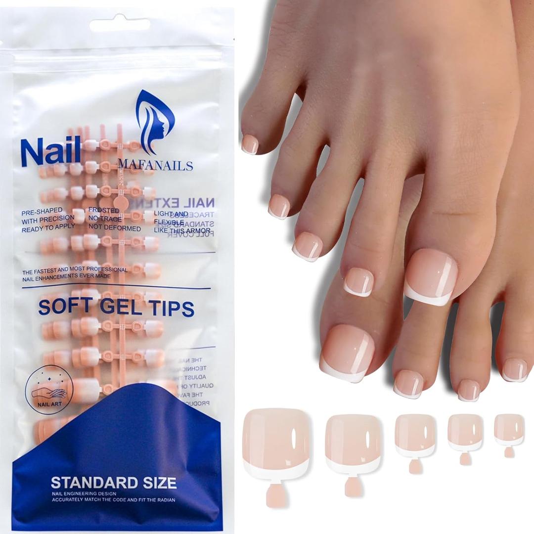 2 x 120Pcs Toe Nail Tips - Maigitur White Short French Tip Toenail Press Ons,Nude Soft Gel Toe Nail Tips, Soak Off Press On Toenails Square Fake Toes for Women Girls Manicure No Glue Stickers 02
