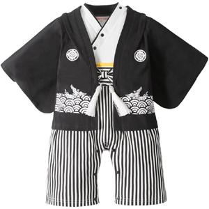 Baby Boy Kimono Romper Suit Japanese Costumes Infant Cotton Samurai Outfits (2-3T, Black White)