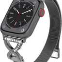 BRG Thin Mesh Loop Compatible with Apple Watch Bands for Women 44mm 45mm 46mm Series 11 10 9 8 7 6 5 4 3 2 1 SE, Metal Magnetic Stainless Steel Strap with X-Shape Diamond Clasp for iWatch Bands (Black)