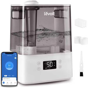 LEVOIT Smart Humidifiers for Bedroom Large Room Home,(6L) Cool Mist Top Fill Essential Oil Diffuser for Baby & Plants,Smart App & Voice Control, Rapid Humidification & Auto Mode-Quiet Sleep Mode, Gray