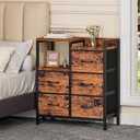 Furnulem 5 Drawer Rustic Brown Dressers for Bedroom 2 Tier Shelf Storage Small Fabric Dresser for Closet Sturdy Metal Frame Modern Style Storage Cabinets Organization Units for Hallway Rooms