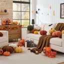 2 PCS Fall Pumpkin Pillows Brown White Simulated Pumpkin Shaped Pillow Halloween Decoration Throw Pillows Fluffy Pumpkin Pillows Cushion Decor for Fall Thanksgiving Halloween Bedroom Sofa Couch