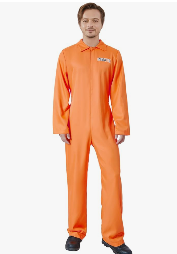 Halloween Prison Jumpsuit Costume Orange Uniform Long Sleeve Playsuit Adult Kid Jail Inmate Criminal Cosplay Costume Size S