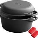 2-in-1 Pre-Seasoned Cast Iron Dutch Oven Pot with Skillet Lid Cooking Pan, Cast Iron Skillet Cookware Pan Set with Dual Handles Indoor Outdoor for Bread, Frying, Baking, Camping, BBQ, 5QT