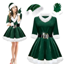 Mrs. Claus Costumes for Women 4PCS Santa Claus Costume Women Velvet Santa Dress Hat Gloves for Christmas Party