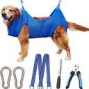 10 in 1 Pet Grooming Hammock Harness with Nail Clippers/Trimmer, Nail File, Comb,Dog Nail Hammock, Dog Grooming Sling for Nail Trimming/Clipping (XXL/Under 120lb, Blue)