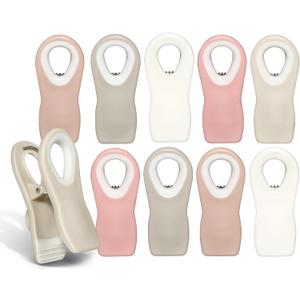COOK WITH COLOR Bag Clips with Magnet- Food Clips, Chip Clips, Bag Clips for Food Storage with Airtight Seal Grip for Bread Bags, Snack Bags and Food Bags (Beige and Pink, Pack of 10)