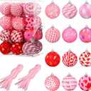 2 x 24 Pcs Valentines Day Balls Ornaments for Tree 30 mm Hanging Glitter Rustic Ball Ornaments for Valentine's Party Decor (Pink, White, Romantic Style)