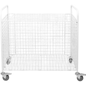 Metal Basketball Rolling Cart Sports Equipment Storage Wheel Basket White Athletic Portable Lockable Cage Raised Handle Gym Home Garage School Court Field Football Soccer Ball Volleyball Bat