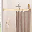 L Shaped Shower Curtain Rod, [24"-47.6"] x [24"-47.6"] Dual-Slide Corner 90 Degree Shower Rod for Bathroom, Bathtub & Outdoor with 12 Hooks & Ceiling Support - Gold