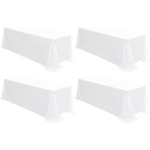 4 Pack White Tablecloths for 8ft Rectangle Tables 90 x 156 Inch - Polyester Table Cover Stain and Wrinkle Resistant Washable Fabric Table Clothes for Wedding Party Banquet Reception Restaurant
