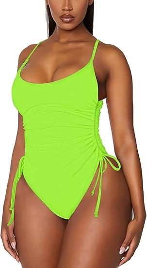 Viottiset Women's Ruched High Cut One Piece Swimsuit Tummy Control Bathing Suit Monokini,(Small)