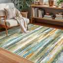 Modern Abstract Small Area Rug Indoor 3x5 Washable Rug Non-Slip Soft Entryway Rug Green Mustard Multi Kitchen Mats Thin Print Faux Wool Floor Carpet Throw Rugs for Entrance Bedroom Home Decor