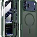COOLQO Magnetic for iPhone 17 Pro Case [Screen Protector + Camera Protection] Compatible with MagSafe Translucent Matte Dual-Layer Military Grade 17 FT Drop Test Protective Phone Cover Green (17Pro_6.3")
