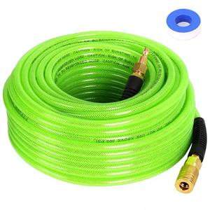 FYPower Air Compressor Hose 1/4 Inch x 100 Feet Reinforced Polyurethane (PU) Air Hose with Fittings, Bend Restrictors, 1/4" Industrial Quick Coupler and Plug Kit, Green
