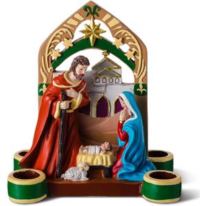 Nativity Advent Decorations Advent Candle Holder Holy Family Nativity Scene with Arch Candle Holder Religious Decors for Christmas Supplies(Multicolor)