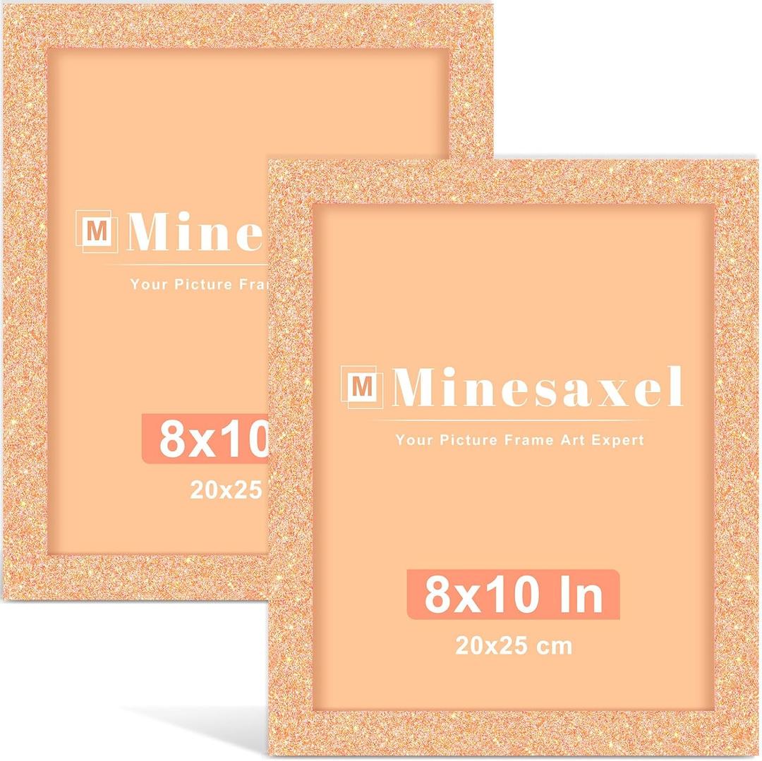 8x10 Orange Glitter Picture Frame Set of 2, Wall Gallery 8 x 10 Colorful Photo Frames, Sparkle Cute Fun Artwork Frame for Wall or Tabletop