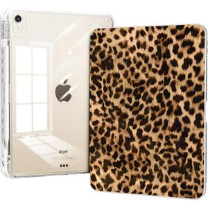 for iPad Air 11 Inch Case M4 (2026)/ M3 (2025)/ M2 (2024), iPad Air 10.9" 5th/4th Generation Case 2022/2020 with Pencil Holder, Slim Trifold Stand Clear Back Cover, Brown Cheetah