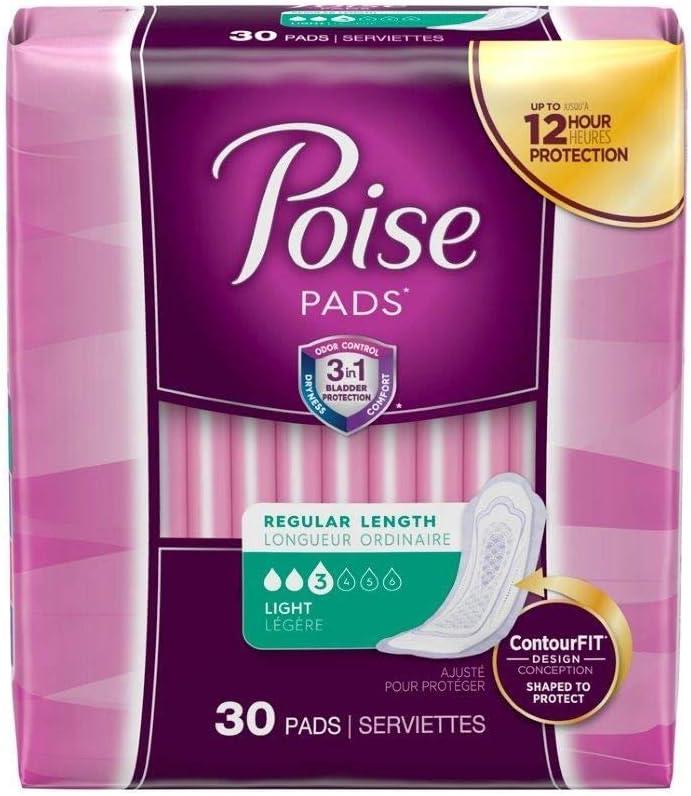Poise Regular Light Absorbency Pads, 30 Count (Pack of 1)