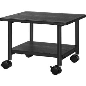 VASAGLE Printer Stand with Locking Wheels, 2-Tier Shelf, Industrial Under Desk Heavy-Duty Mobile Cart for Home Office, Ebony Black UOPS02B