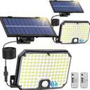 Solar Outdoor Lights with Remotes, Motion Sensor Dusk to Dawn Wall Lights Waterproof, LED Outside Solar Powered Security Flood Light Fixtures 3 Modes with 16FT Cable for Porch Shed Barn Garage