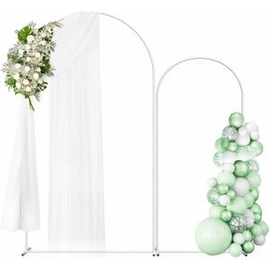 Gold Metal Arch Backdrop Set of 2 (7.3FT/6FT), Balloon Arch Stand for Wedding Ceremony, Baby Shower, Outdoor Indoor Birthday Party, Graduation Decoration, White