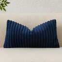 Kevin Textile Soft Plush 12x24 Inch Lumbar Pillow Cover 1 Pack, Luxury Fluffy Faux Fur Striped Flannel Rectangle Cushion Case for Couch Sofa Chair Bed Home Decor, Navy Blue