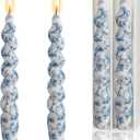 Floral Taper Candles Spiral Candlesticks-DEVSYWAX Set of 2 Blue Flower Twisted Candlestick 7.5inches Short Candle Sticks Colorful Decorative Candles for Home Decor Dinner Table
