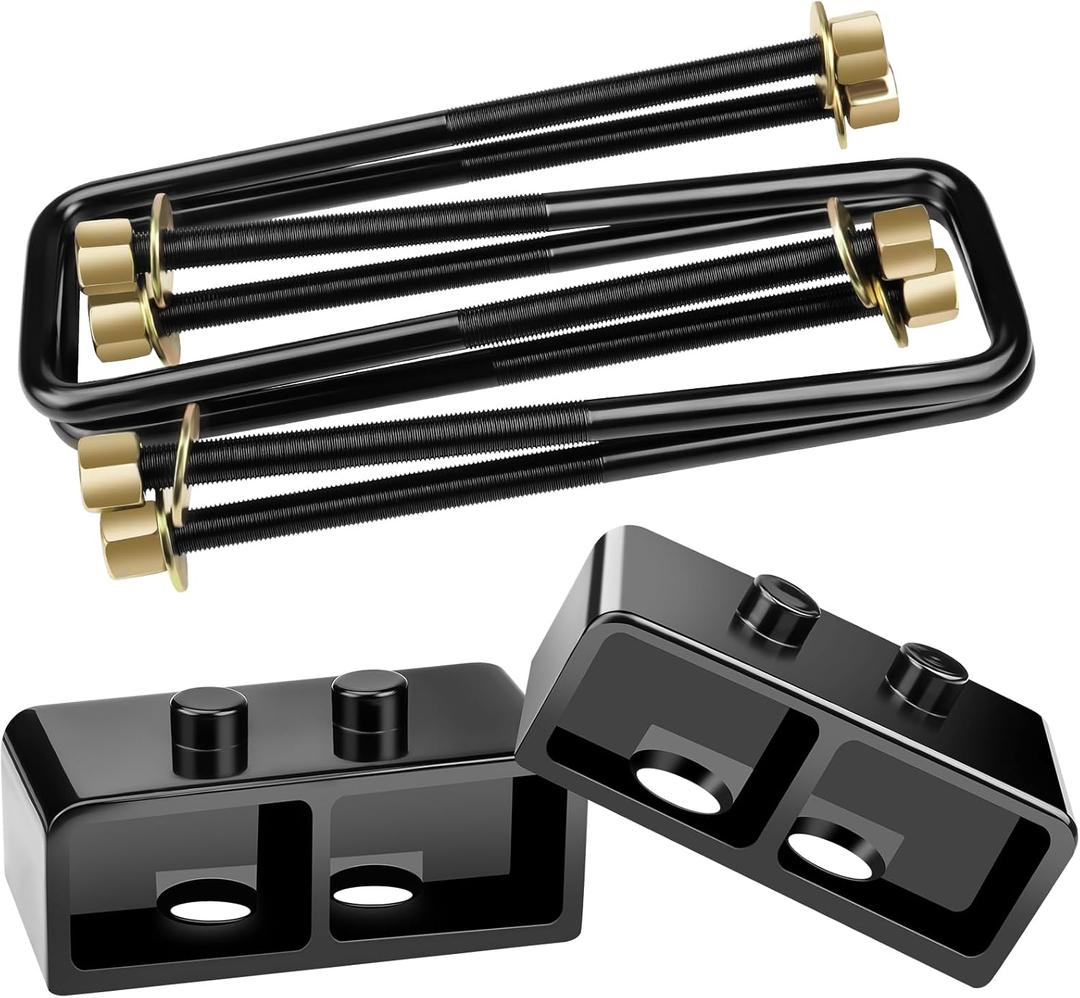 HHCSOP 2" Rear Lift Block Kit for F150, 2 inch Rear Leveling Lift Kits Compatible with 2004-2022 Ford F-150 2WD 4WD, with Extended U-Bolts Set and Square Leaf Spring Axle