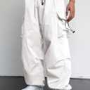 JMIERR Men's Baggy Cargo Pants Trendy Casual Parachute Pant Loose Fit Harem Joggers with Pockets for Streetwear (White), size 32
