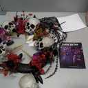 Haunted Hill Farm 24-In. Hanging Wreath with Skulls, Fall Flowers, and Vines, Front Porch Decor, Indoor or Covered Outdoor Halloween Decorations, Halloween Party Decorations for Door, Wall, or Windows