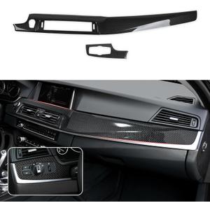 2PCS Car Dashboard Cover Panel Sticker Carbon Color ABS Decal Trim fits for BMW F10 F11 2011 2012 2013 2014 2015 2016 5 Series Accessories, 2" x 17" x 0.5" inches