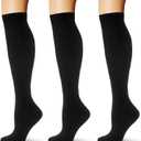 (3 pairs) Compression Socks 20-30 mmHg Long Knee High Socks for Women Men Support Athletic Travel Daily Wear (Black, XS)