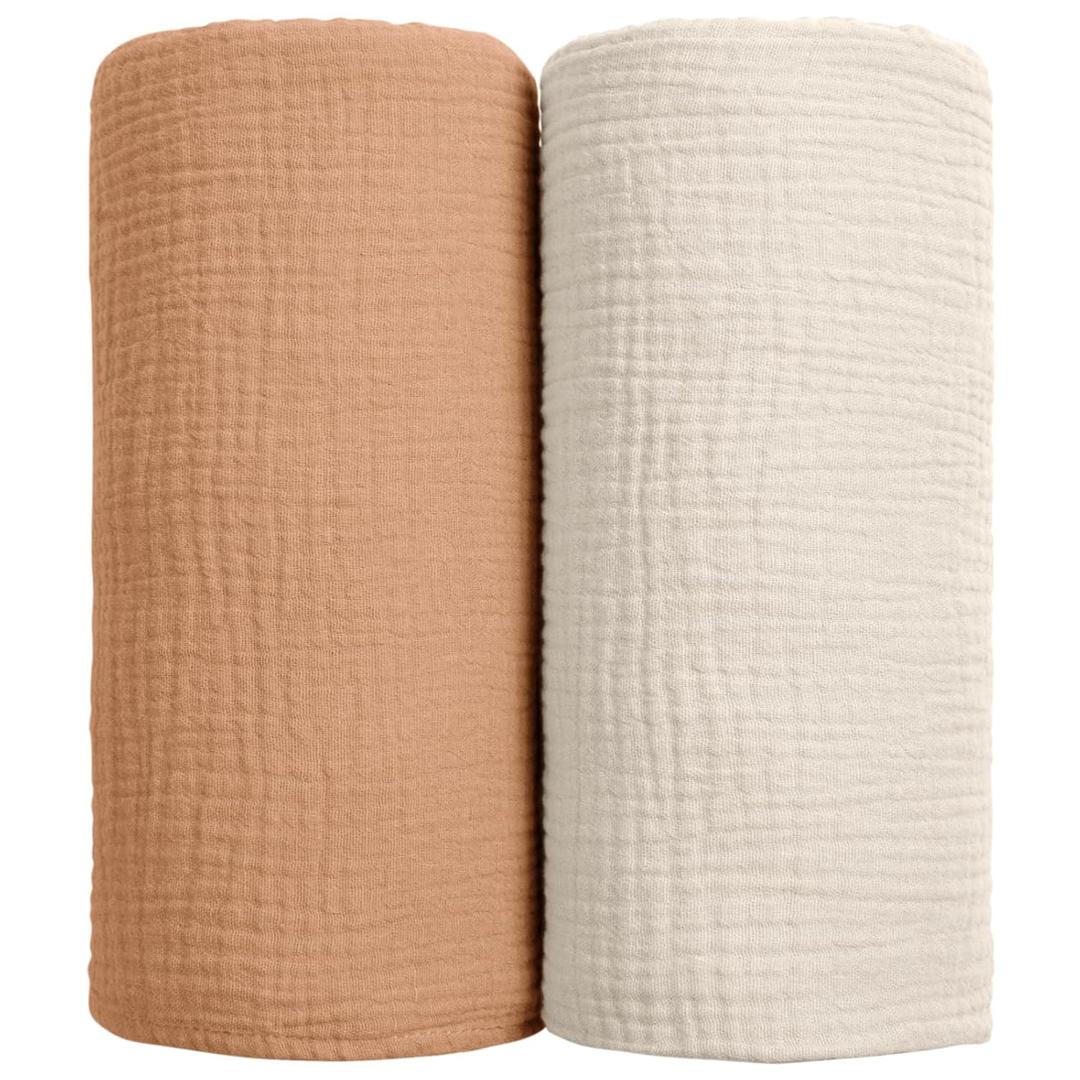 lulumoon Muslin Swaddle Blanket Baby - Cotton Swaddling Blanket Soft Baby Receiving Blankets Neutral 2Pack(Caramel) lulumoon Muslin Swaddle Blanket Baby - Cotton Swaddling Blanket Soft Baby Receiving Blankets Neutral 2Pack(Caramel)