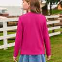 Haloumoning Girls Long Sleeve Tees Kids Casual Crewneck Pleated T Shirts Cute Fall Tops 5-14 Years Rose Red