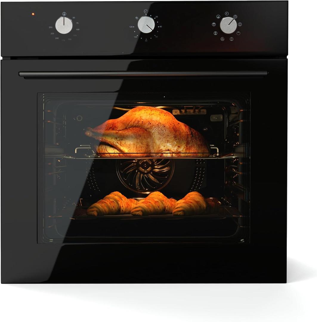 Garvee 24 Inch Built-in Electric Wall Oven, Single Convection Oven 2.5 Cu.Ft with 8 Cooking Functions, 3000W Power, Mechanical Knob Control, Black